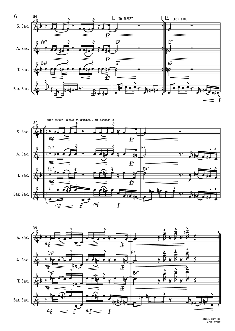 Summertime Saxophone Quartet scores gallery preview page 6