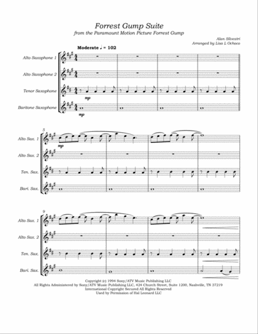 Forrest Gump Suite from the Paramount Motion Picture FORREST GUMP Saxophone Quartet scores gallery preview page 5