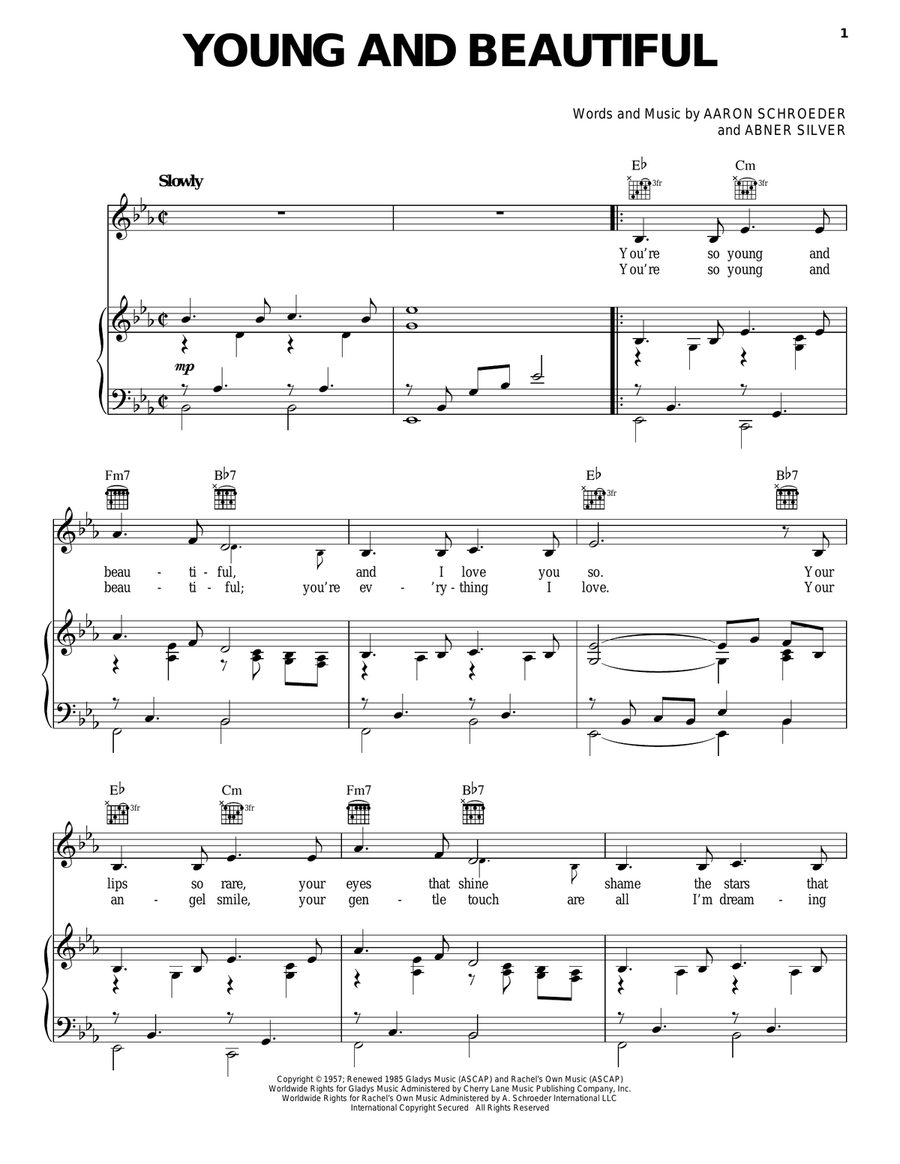 Young And Beautiful Piano, Vocal, Guitar scores gallery preview page 1