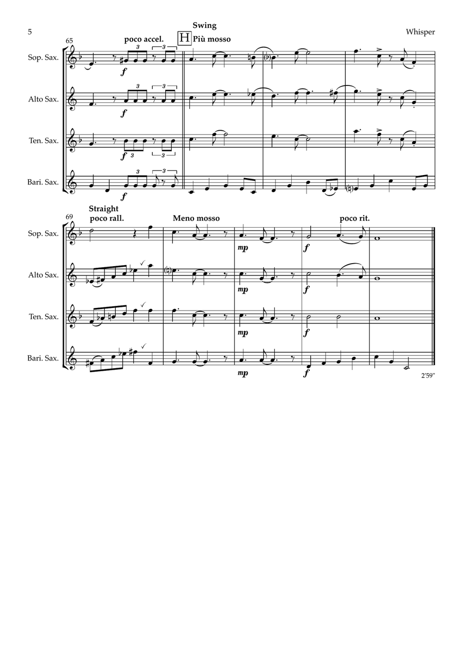 Whisper - The Sensitive Man from The Cat Suite (saxophone quartet - SATB) Saxophone Quartet scores gallery preview page 5