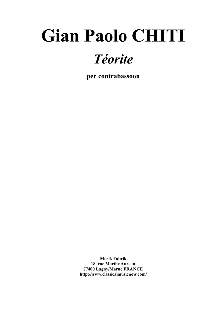 Gian Paolo Chiti: Tenorite for contrabassoon Bassoon Solo scores gallery preview page 1