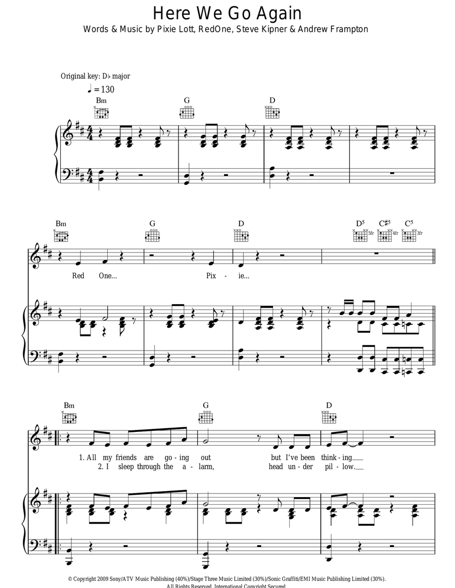 Here We Go Again Piano, Vocal, Guitar scores gallery preview page 1