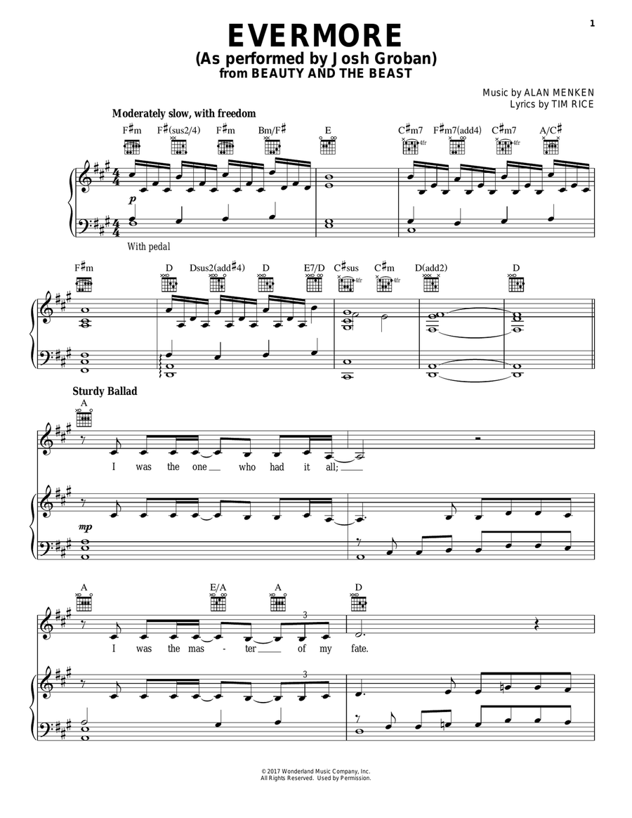 Evermore (from Beauty And The Beast) Piano, Vocal scores gallery preview page 1