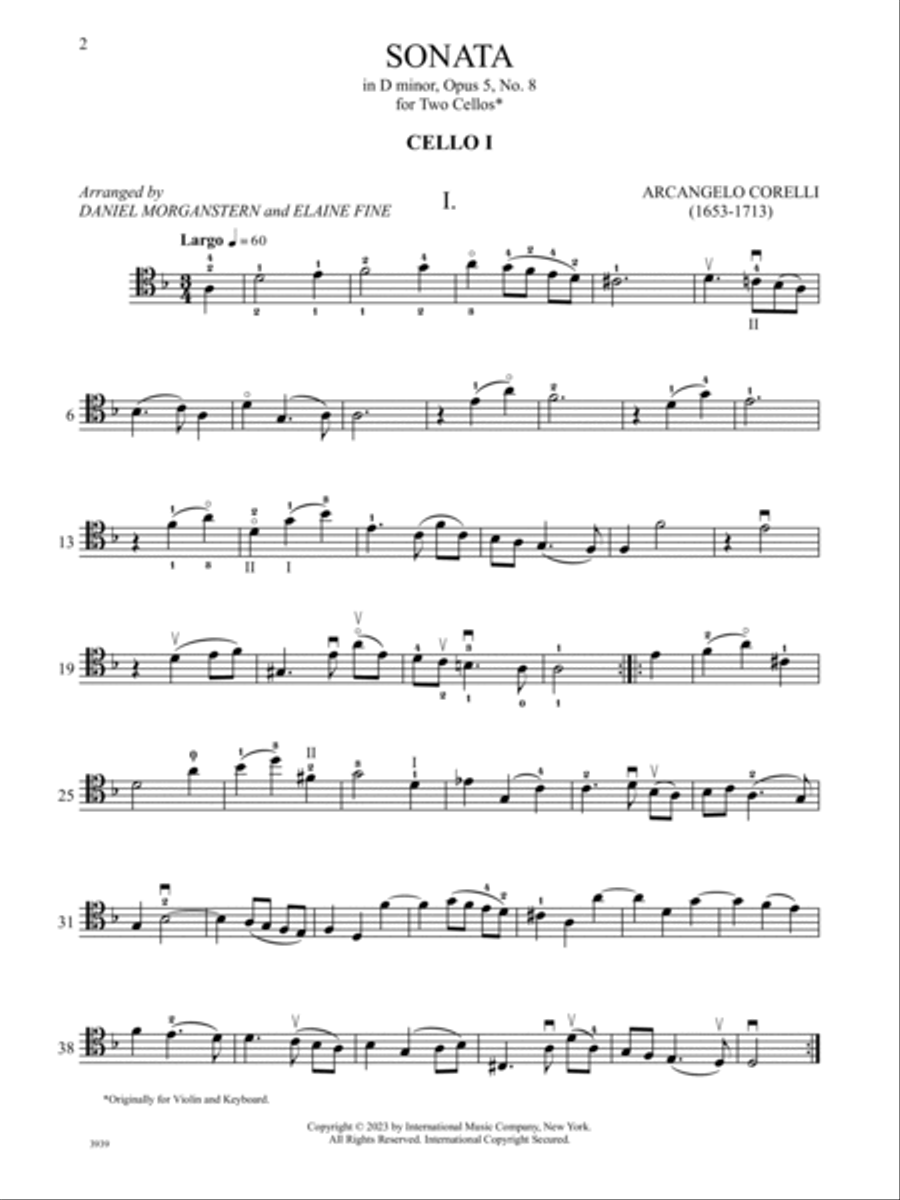 Sonata in D minor, Opus 5, No. 8, for Two Cellos Cello scores gallery preview page 2