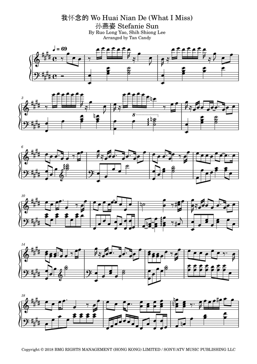 Wo Huai Nian De Piano Solo scores gallery preview page 1