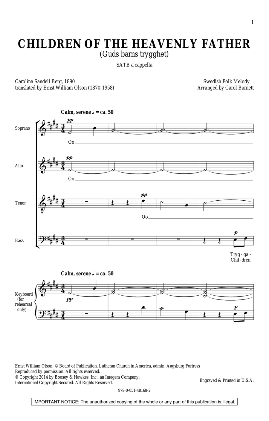 Children Of The Heavenly Father 4-Part scores gallery preview page 1