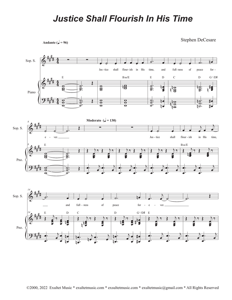 Justice Shall Flourish In His Time (Soprano Solo and SATB) 4-Part scores gallery preview page 1