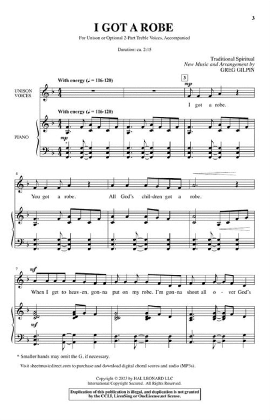 I Got a Robe Unison Choir scores gallery preview page 3