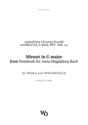 Book cover for Minuet in G major by Bach for Viola and Cello Duet