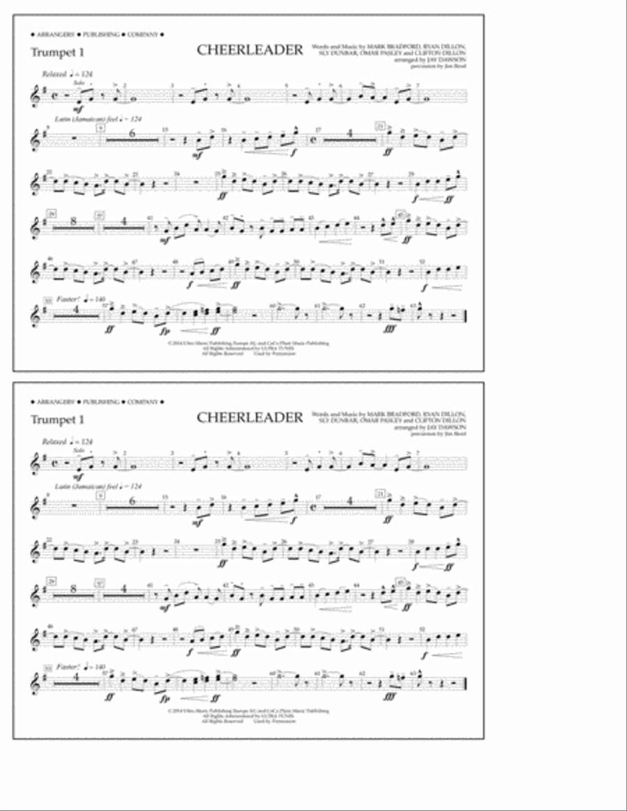Cheerleader - Trumpet 1 Marching Band scores gallery preview page 1