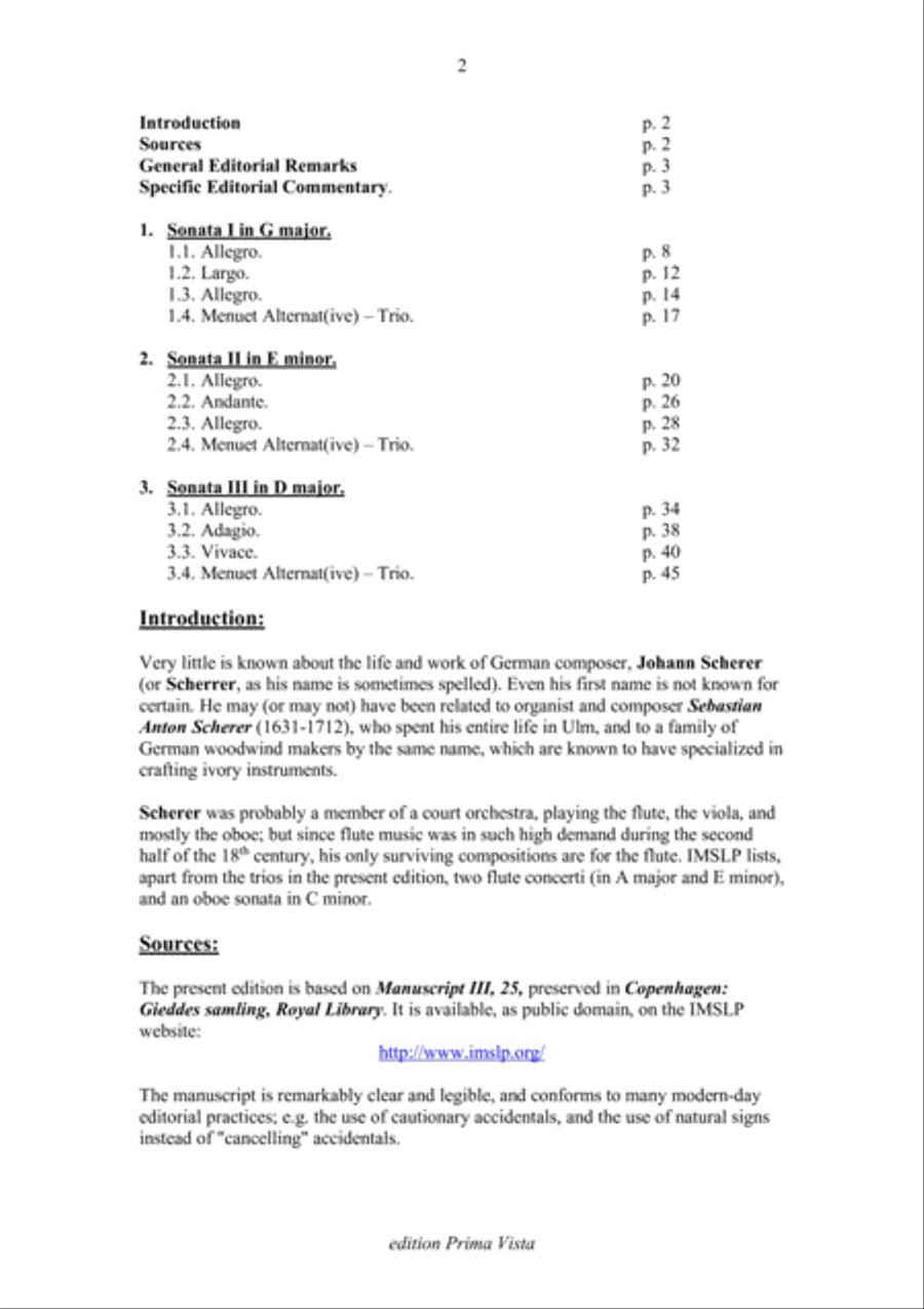 Johann Scherer, III Trios for Three Flutes, Score Flute Trio scores gallery preview page 2