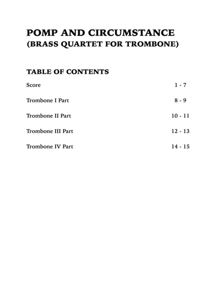 Pomp and Circumstance (Trombone Quartet) by Edward Elgar Brass Quartet - Digital Sheet Music