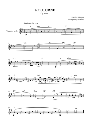 Chopin Nocturne op. 9 no. 2 | Trumpet in Bb | F Major | Chords | Easy beginner