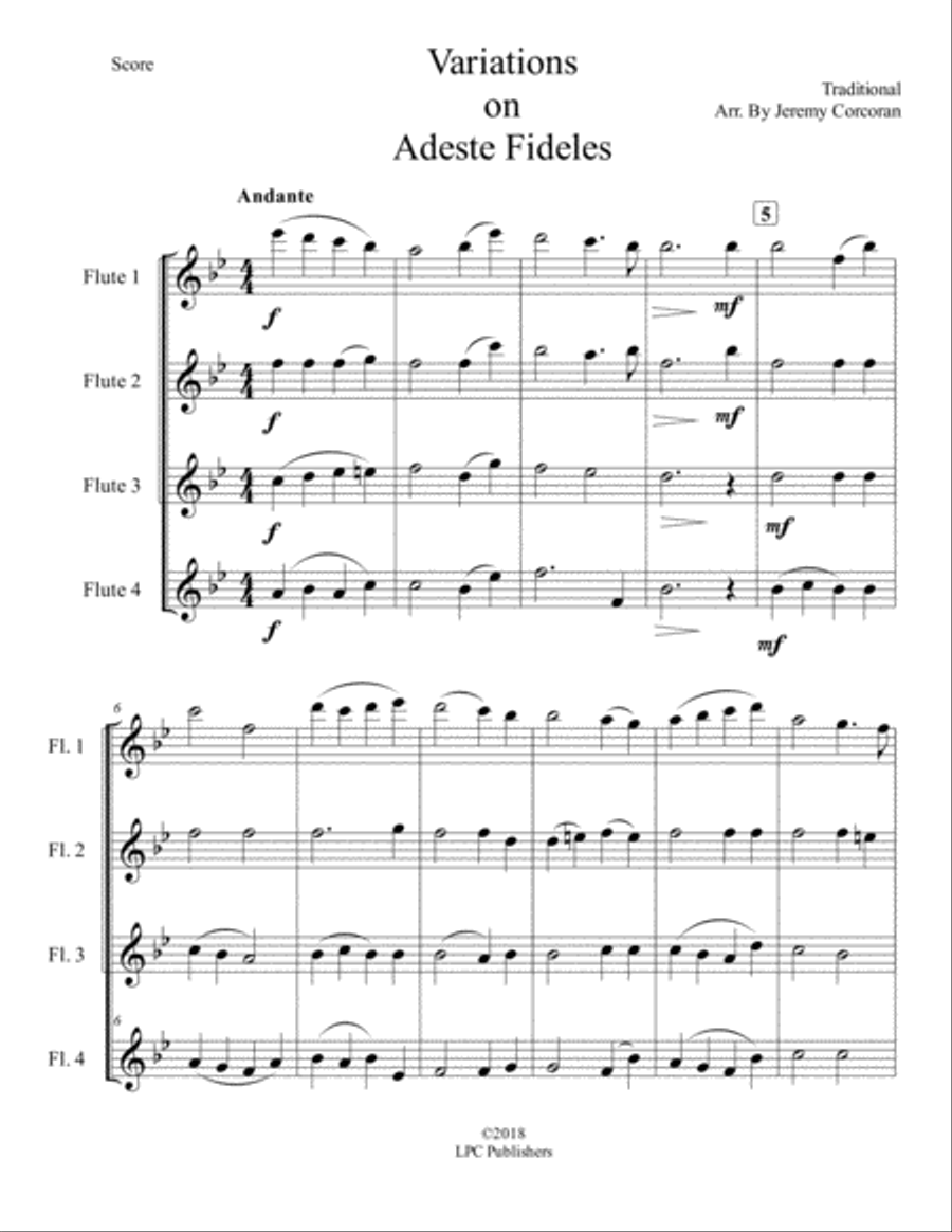 Variations on Adeste Fideles for Flute Quartet Flute Quartet scores gallery preview page 2