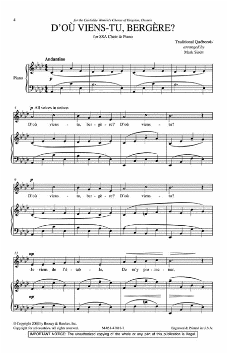 D'où Viens-Tu, Bergère? SSA scores gallery preview page 2