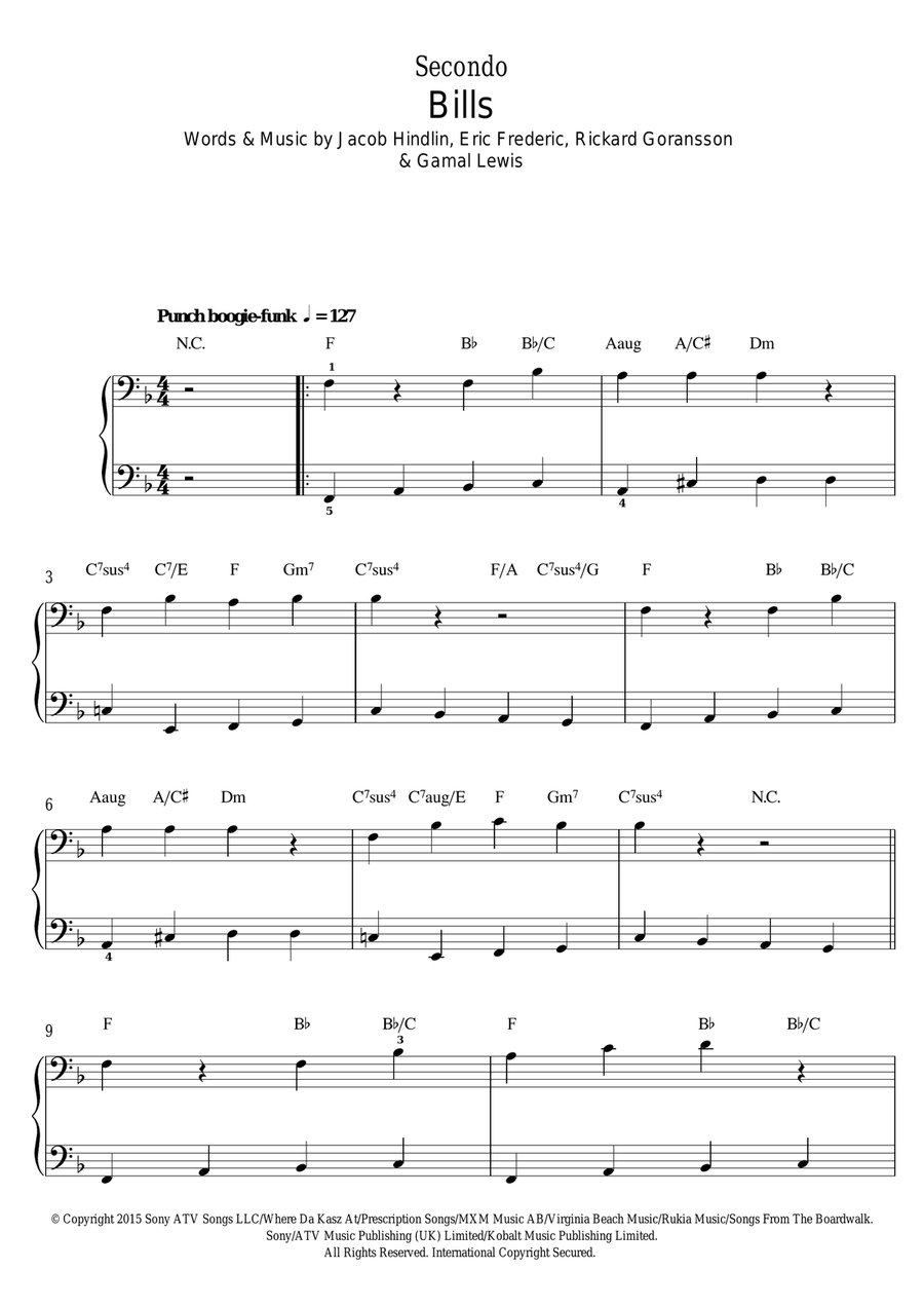 Bills Bills Piano Duet scores gallery preview page 1