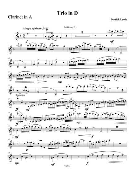 Trio for Clarinet in A, Violin, and Piano in D major--1st movement ONLY image number null