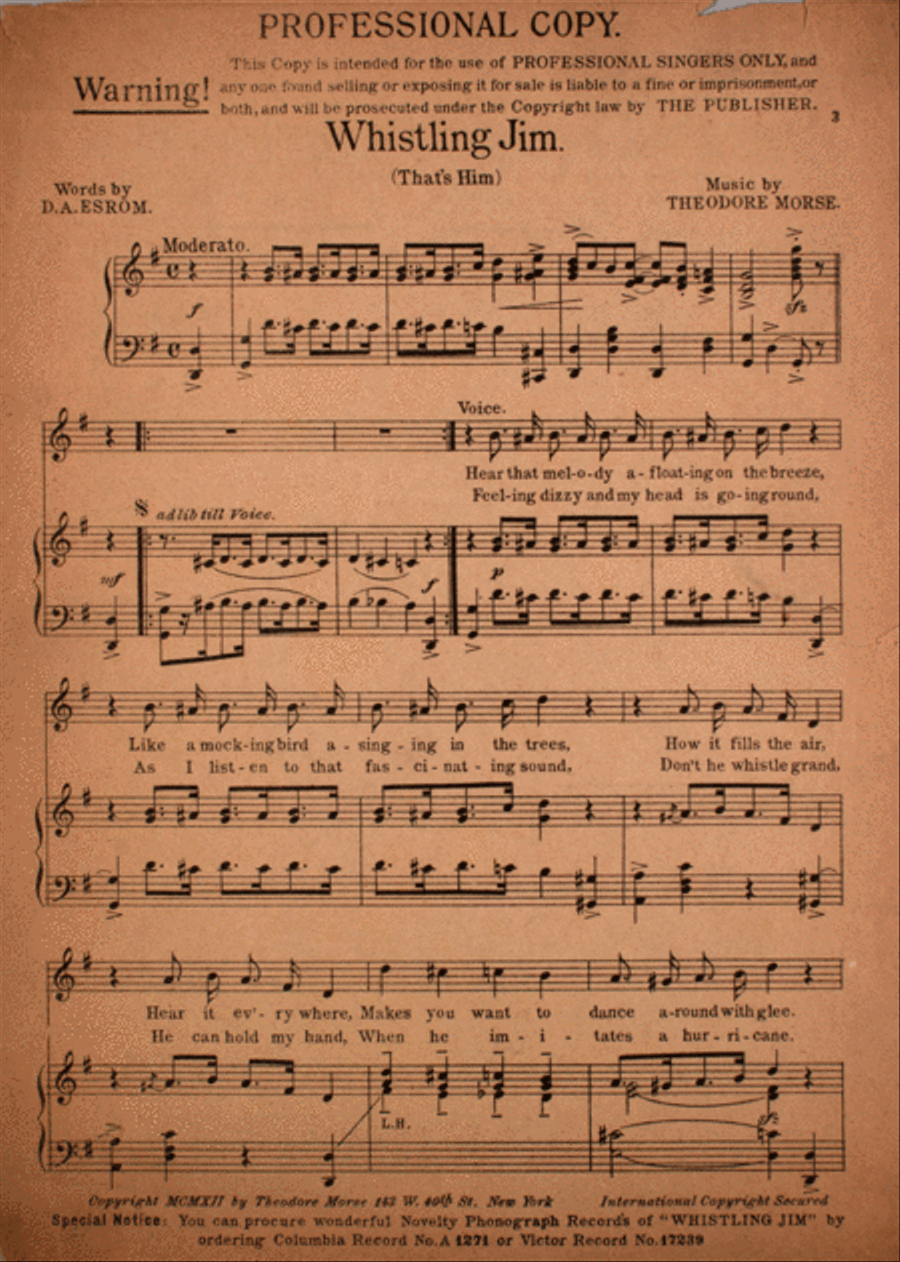 Whistling Jim (That's Him) Voice scores gallery preview page 1