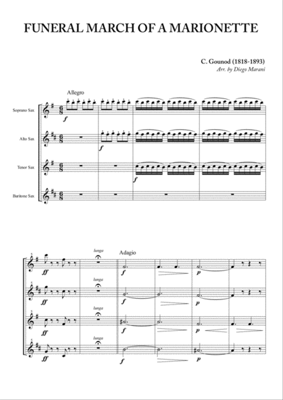 Funeral March of a Marionette for Saxophone Quartet Funeral March of a Marionette for Saxophone Quartet Saxophone Quartet scores gallery preview page 1