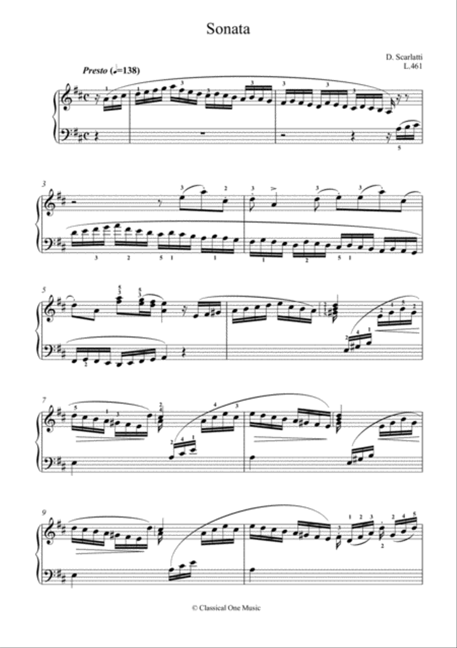 Scarlatti-Sonata in D-Major L.461 K.29(piano) Piano Solo scores gallery preview page 2