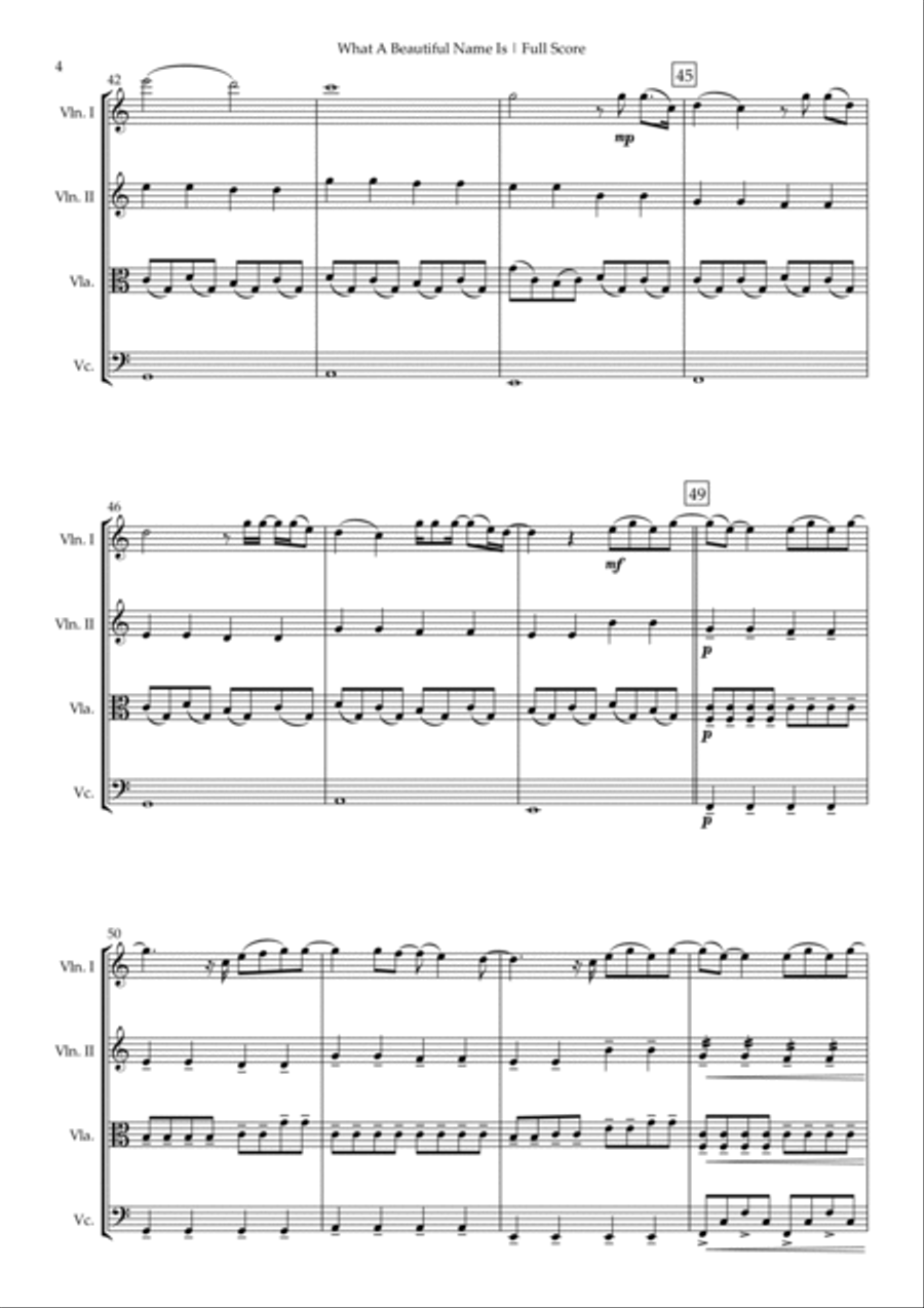 What A Beautiful Name String Quartet scores gallery preview page 4