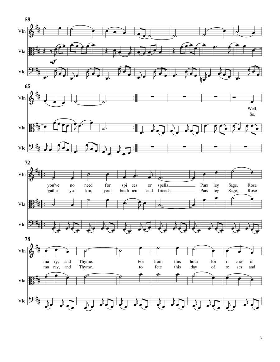Scarborough Fair, for Violin, Viola, Cello Trio String Trio scores gallery preview page 3