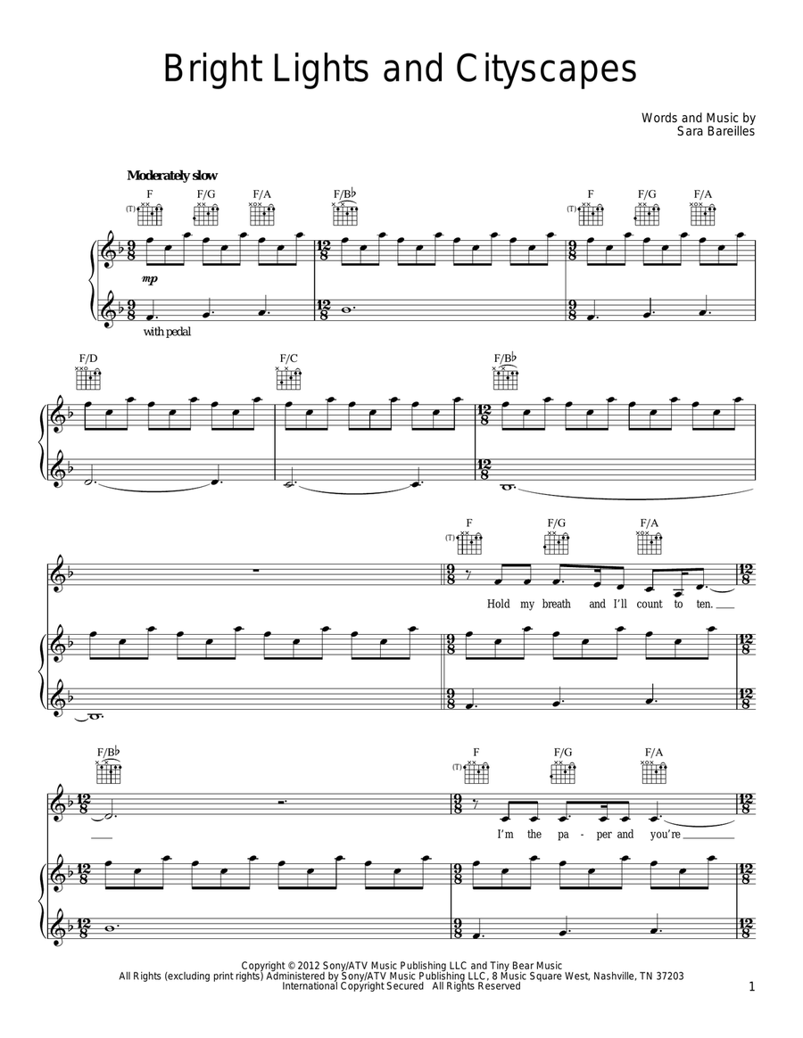Bright Lights And Cityscapes Piano, Vocal, Guitar scores gallery preview page 1