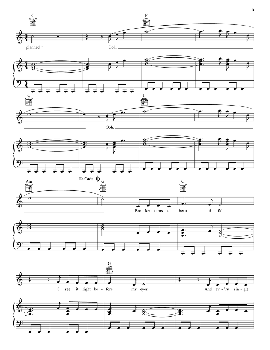 Unplanned Piano, Vocal, Guitar scores gallery preview page 3
