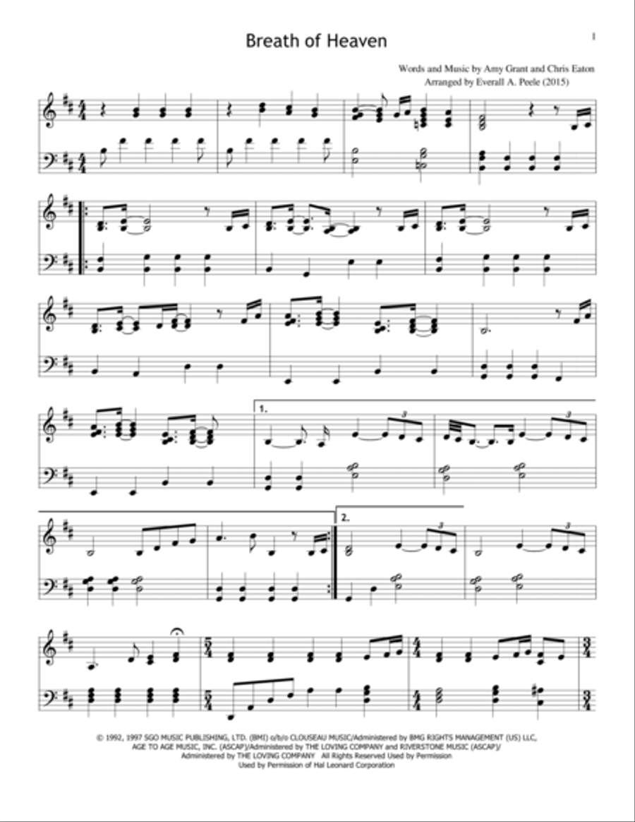 Breath Of Heaven (Mary's Song) Piano Solo scores gallery preview page 1