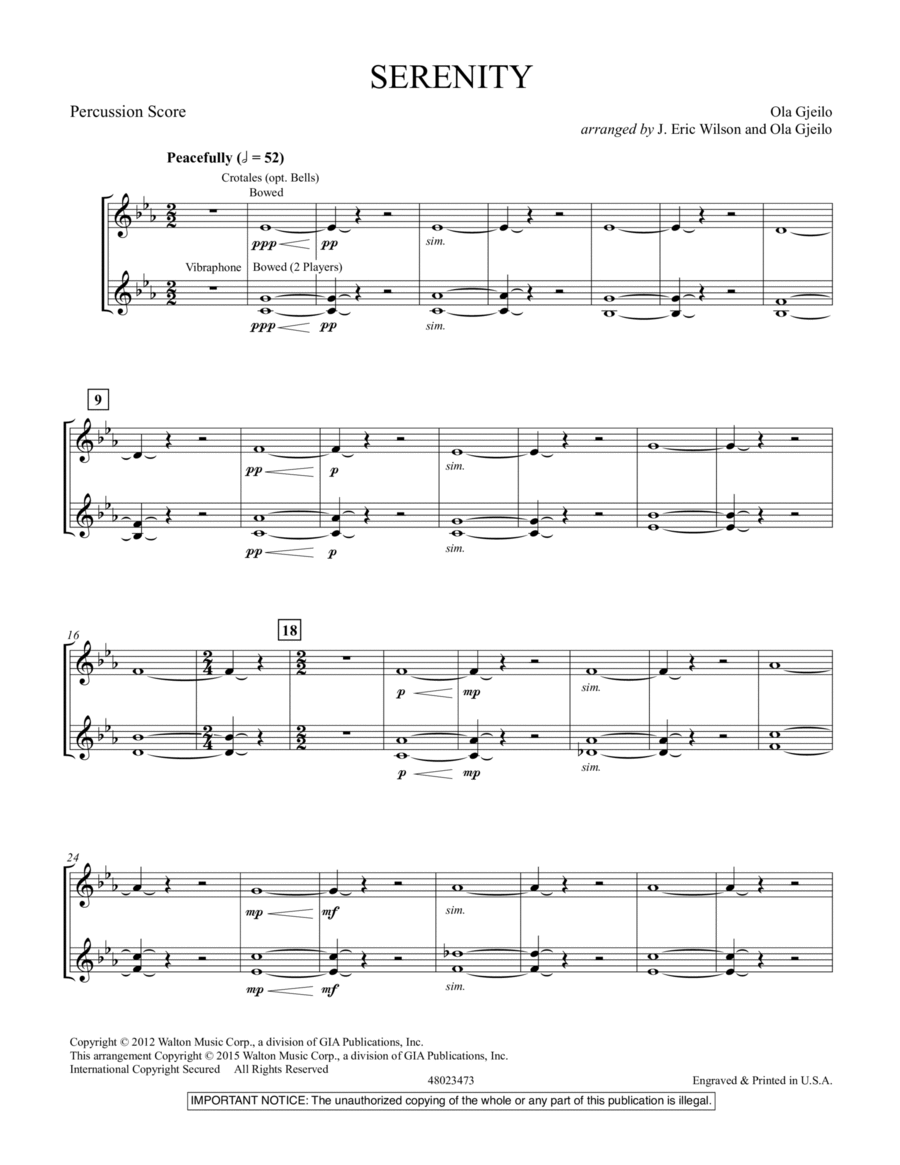 Serenity - Percussion Score Percussion scores gallery preview page 1