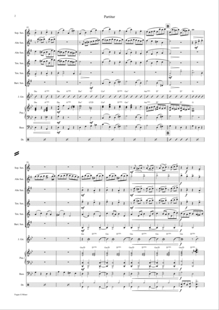 Fugue G Minor - Called The Little - BWV 578 - Swing - Saxophone Quintet Saxophone Quintet scores gallery preview page 2