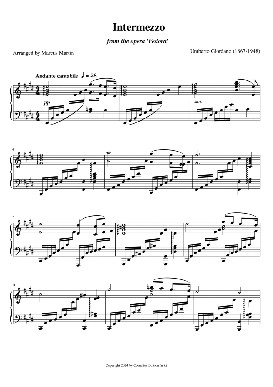 Intermezzo from 'Fedora' Piano Solo scores gallery preview page 1