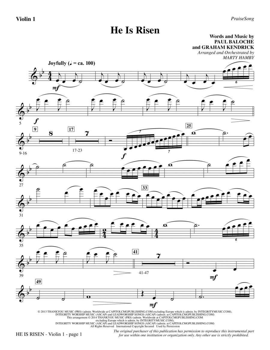 He Is Risen - Violin 1 Choir scores gallery preview page 1
