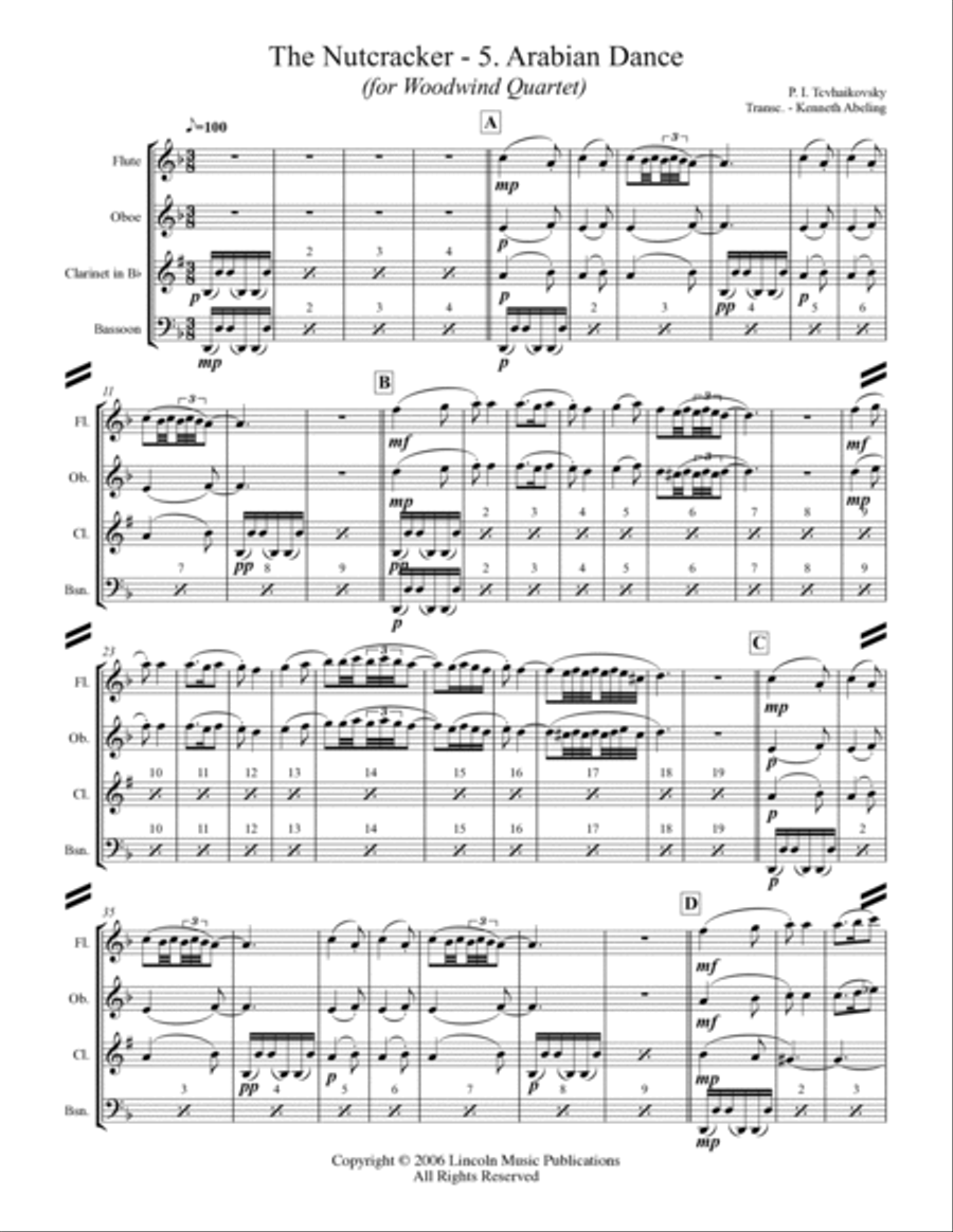 The Nutcracker Suite - 5. Arab Dance (for Woodwind Quartet) Woodwind Quartet scores gallery preview page 2