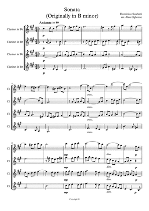 Scarlatti piano sonata arranged for 4 clarinets