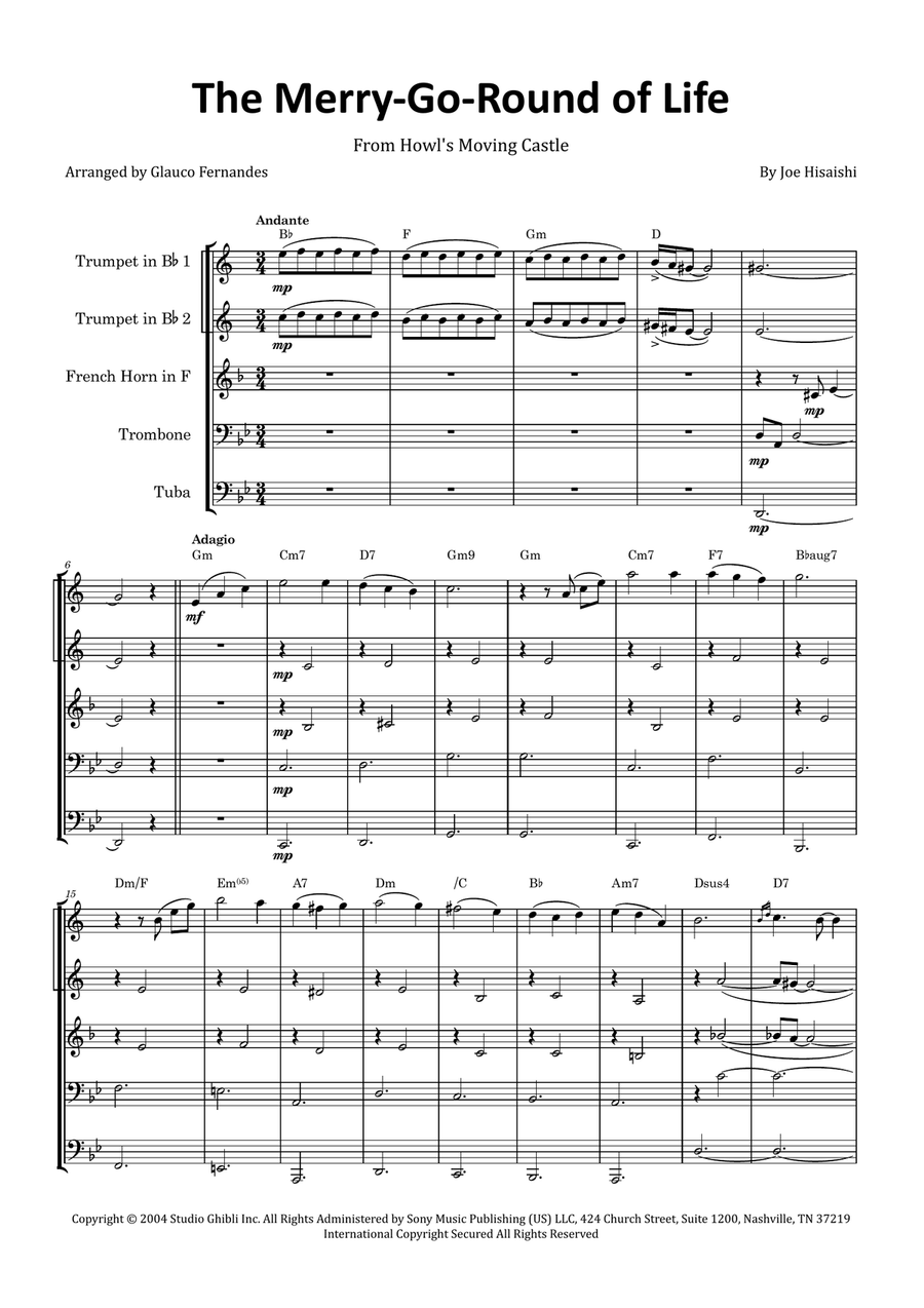 Merry-go-round Of Life Brass Quintet scores gallery preview page 1