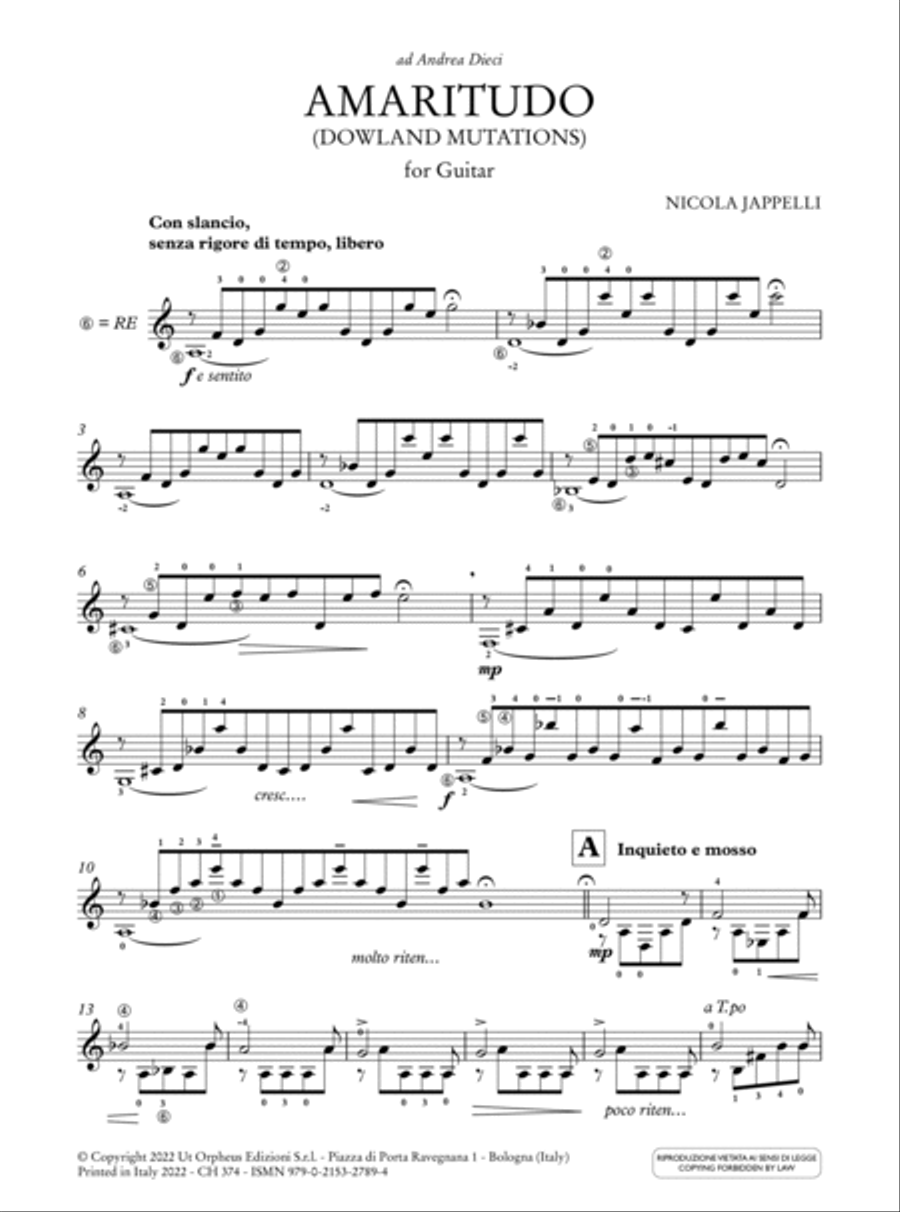 Amaritudo (Dowland Mutations) for Guitar (2018) Acoustic Guitar scores gallery preview page 2