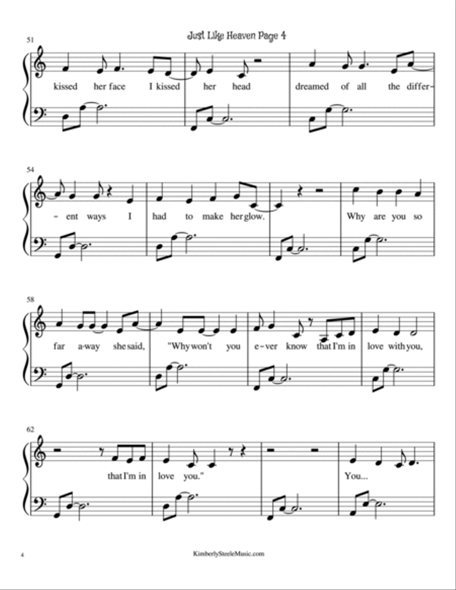 Just Like Heaven Piano Solo scores gallery preview page 4