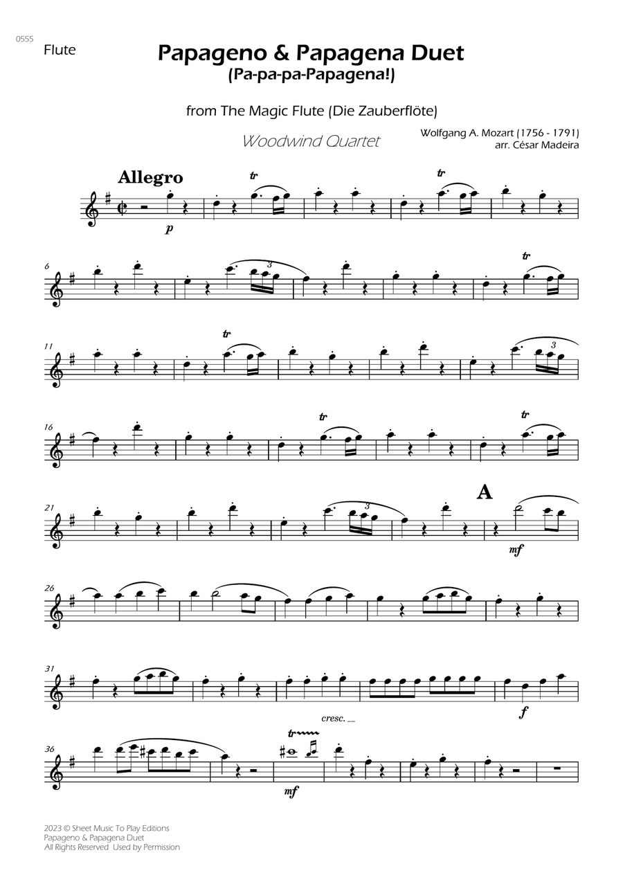 Papageno and Papagena Duet - Woodwind Quartet (Individual Parts) Woodwind Quartet scores gallery preview page 1