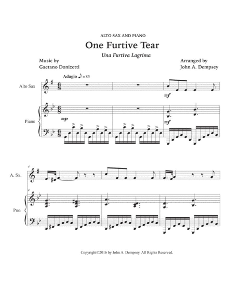 One Furtive Tear (Una Furtiva Lagrima): Alto Sax and Piano image number null