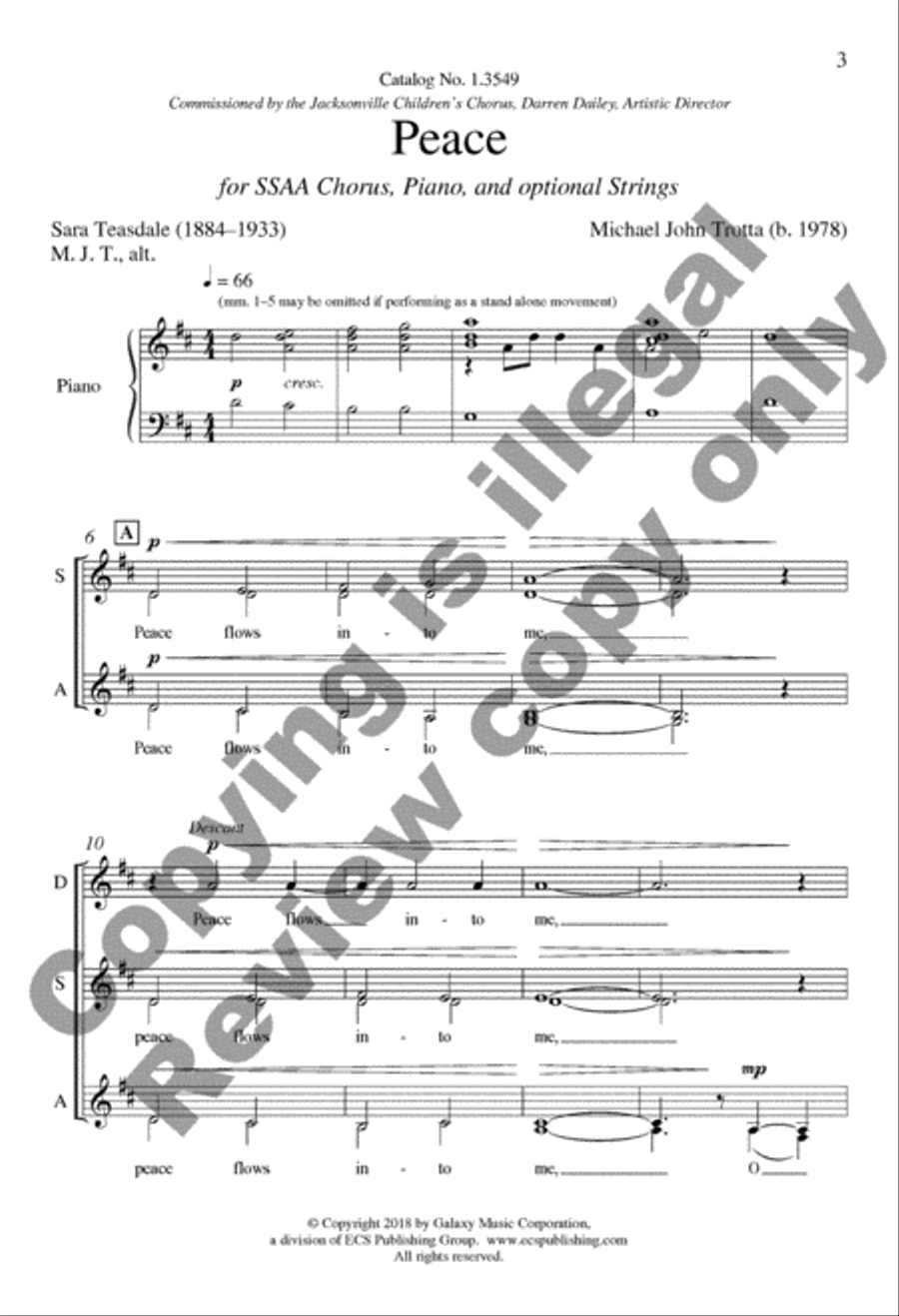 Peace from I Will Sing to the Stars SSAA scores gallery preview page 3