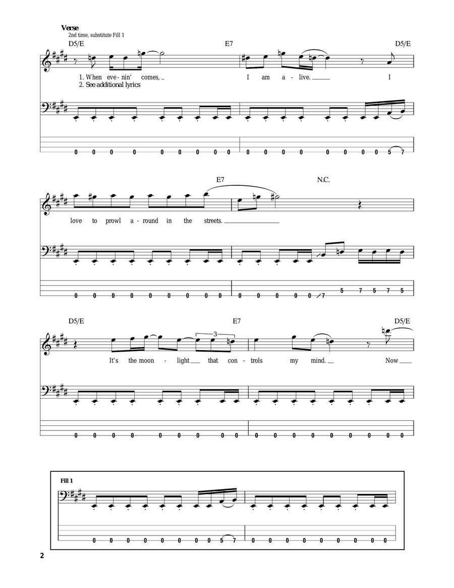 Up All Night Bass Guitar Tablature scores gallery preview page 2