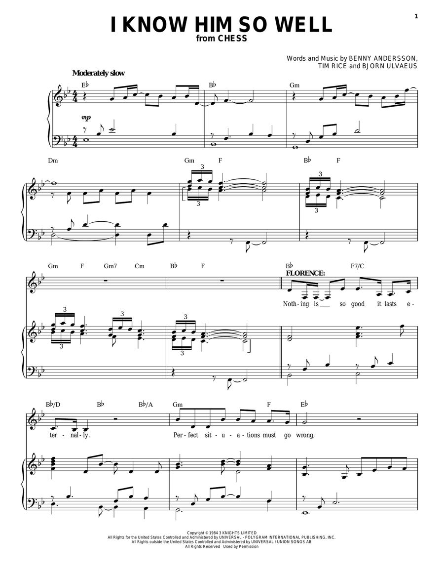 I Know Him So Well (from Chess) Piano, Vocal scores gallery preview page 1