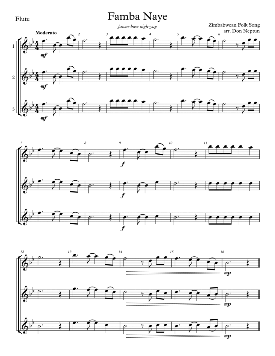 Famba Naye Famba Naye Chamber Music scores gallery preview page 1