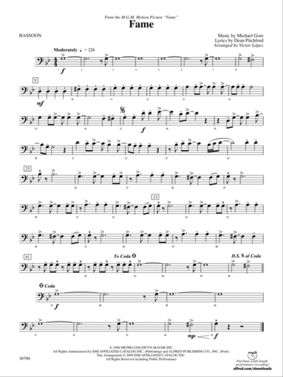 Fame (from the motion picture Fame): Bassoon Concert Band scores gallery preview page 1