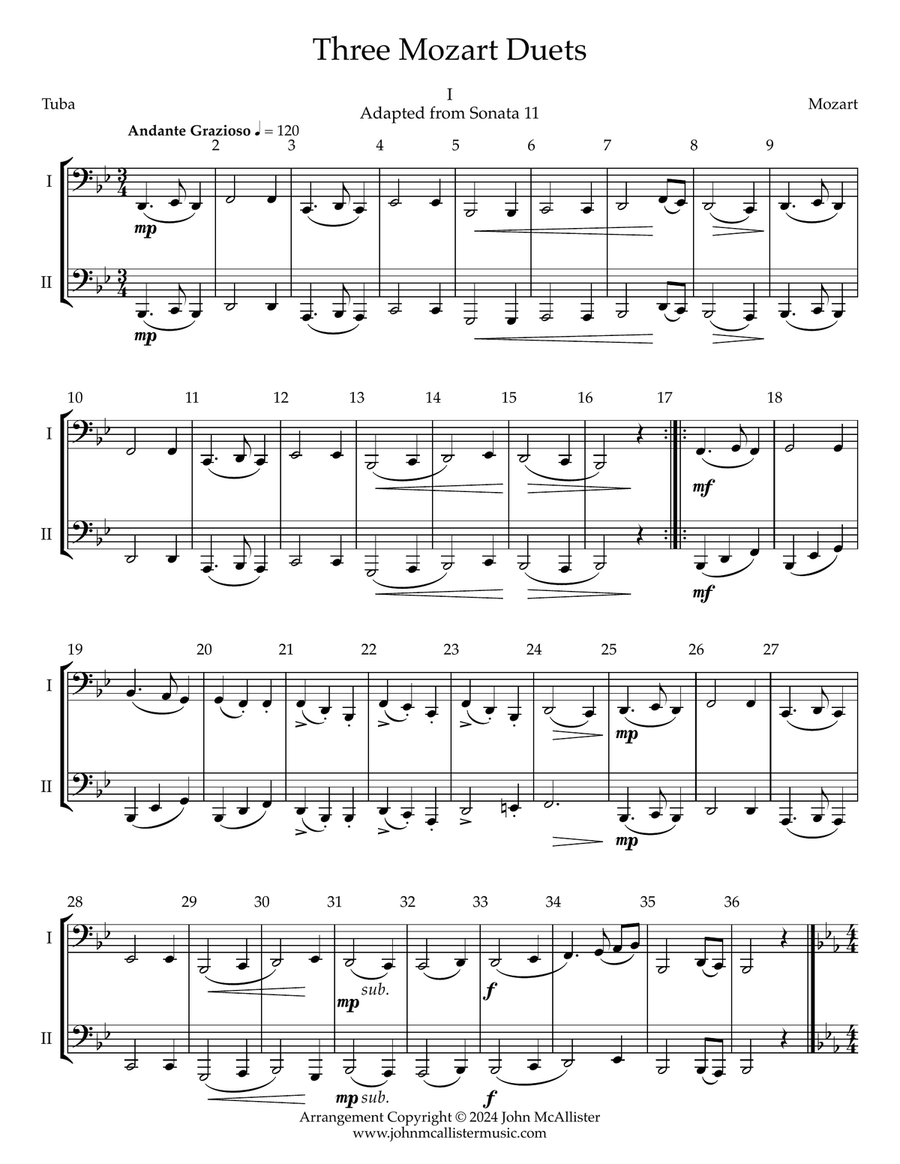 Three Mozart Duets - Tuba Version Brass Duet scores gallery preview page 2