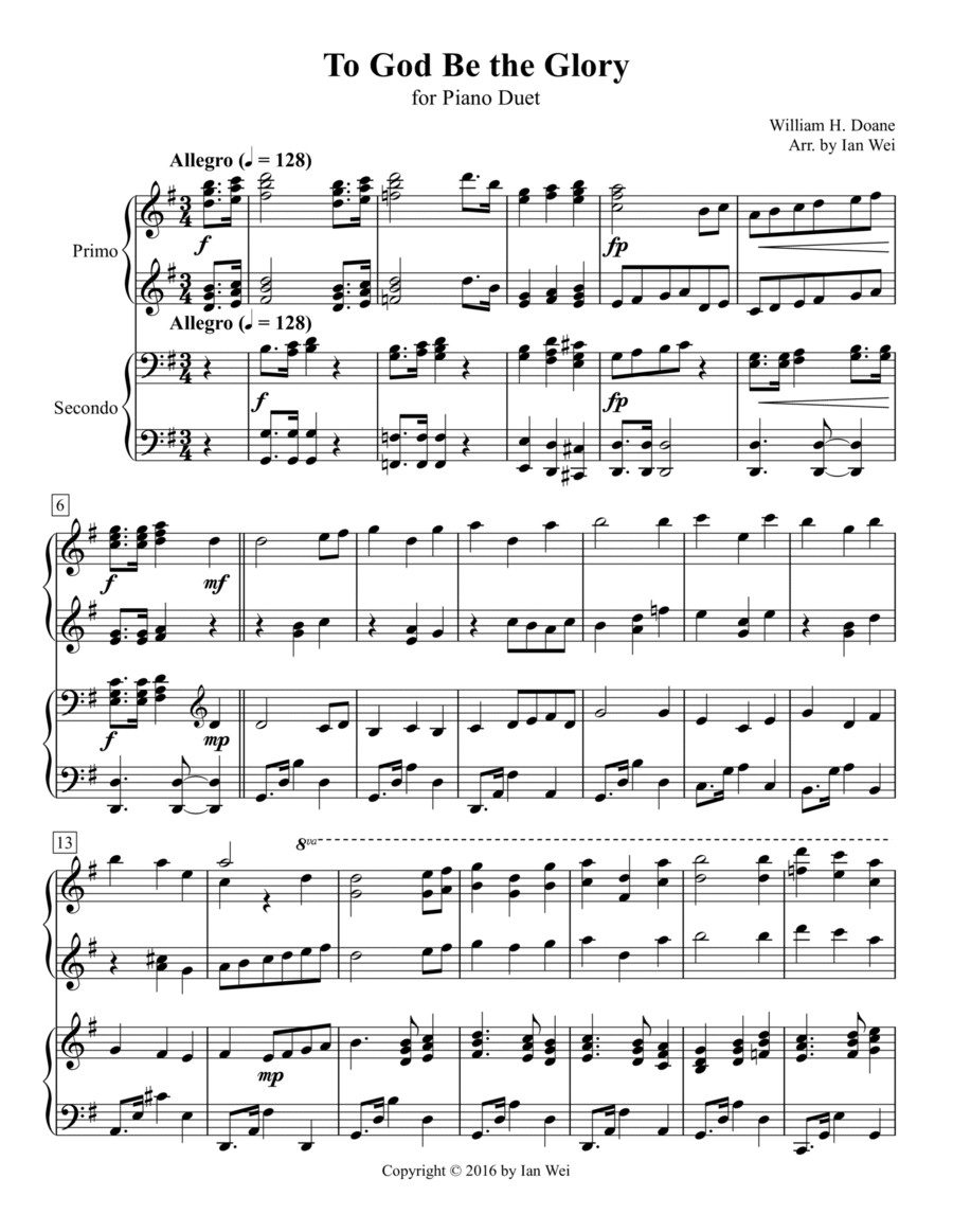 To God Be the Glory for Piano Duet 1 Piano, 4-Hands scores gallery preview page 1