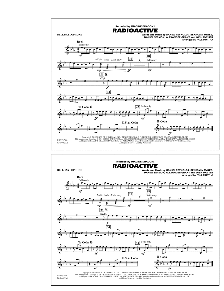 Radioactive - Bells/Xylophone Marching Band scores gallery preview page 1