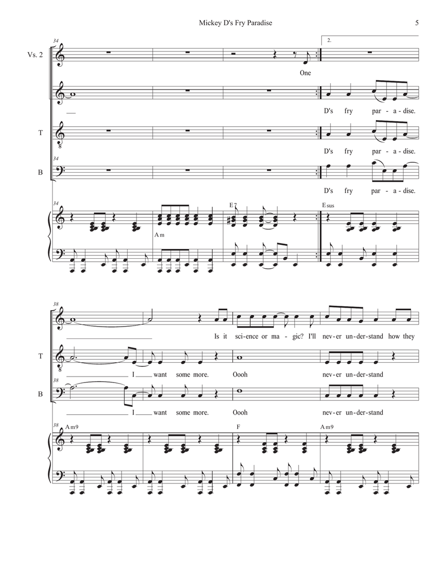 Mickey D's Fry Paradise (Solo with 2-part choir (TB) TB scores gallery preview page 5