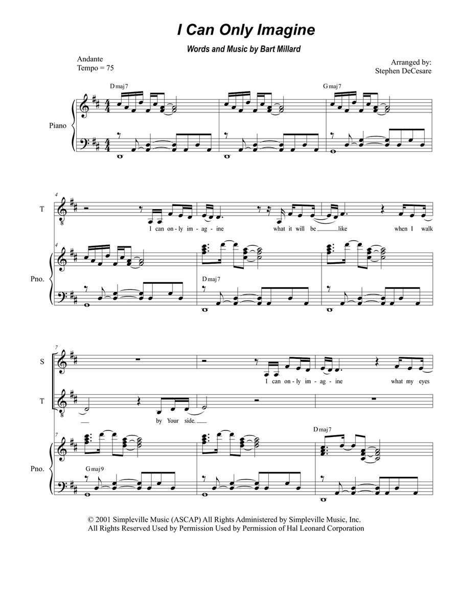 I Can Only Imagine Tenor Voice scores gallery preview page 1